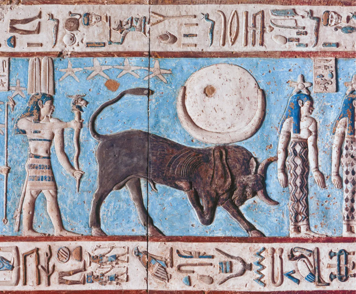 Colourful astronomical ceiling inside Dendera Temple Egypt